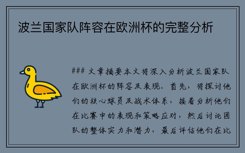 波兰国家队阵容在欧洲杯的完整分析