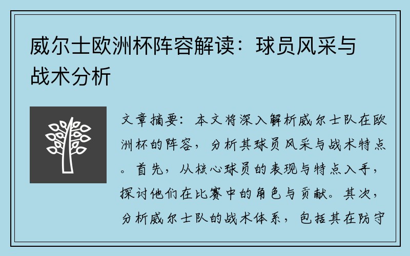 威尔士欧洲杯阵容解读：球员风采与战术分析